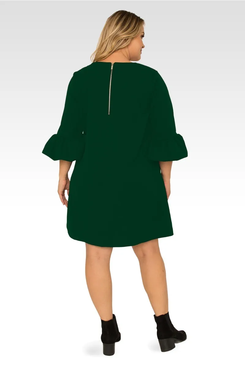 Stella Plus Size Green Crepe Knit 3/4 Balloon Sleeves Midi Dress - Hunter Green sold by Standards and Practices product image thumbnail 2