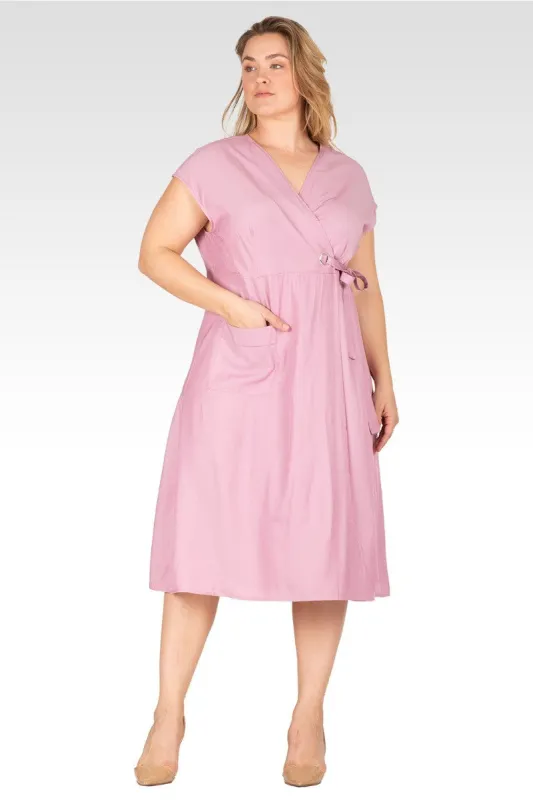 Hazel Women's Plus Size Kimono Cap Sleeves Midi Wrap Dress - Mauve made by Standards and Practices