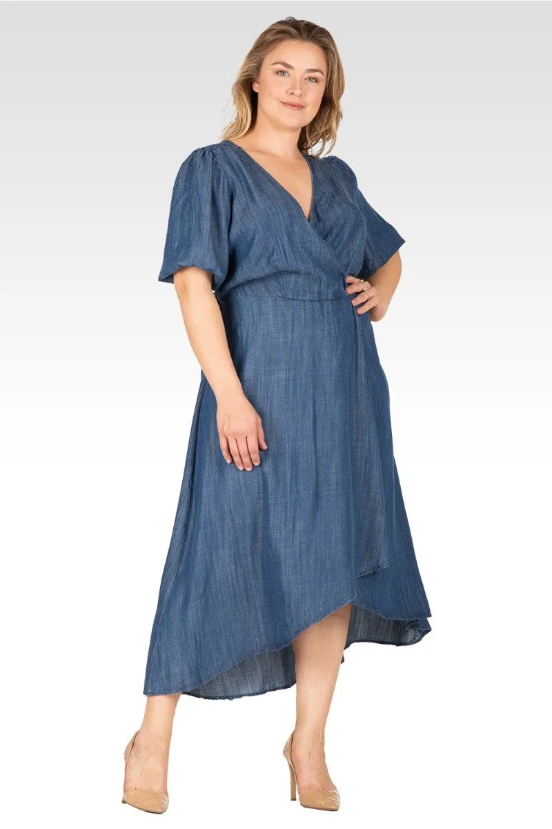 Lilly Women's Plus Size Puff Sleeves High Low Tencel Dress sold by Standards and Practices product image thumbnail 3