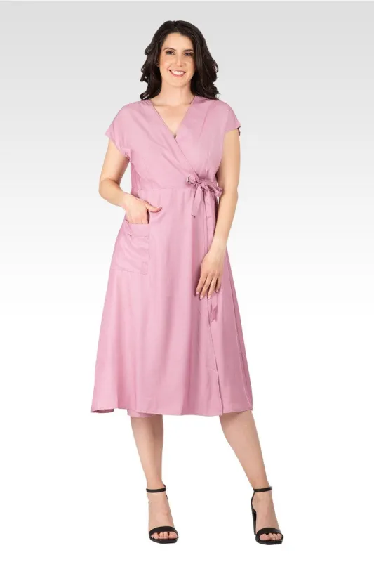 Hazel Women's Kimono Cap Sleeves Midi Wrap Dress - Mauve made by Standards and Practices