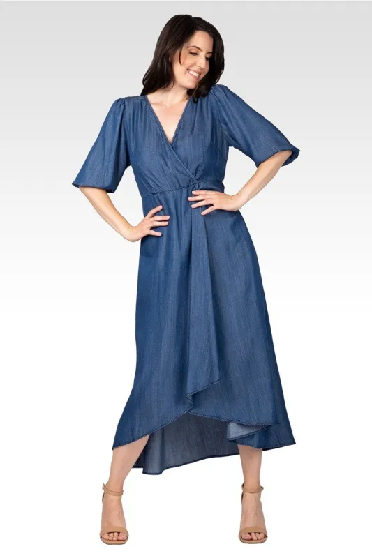 Lilly Women's Puff Sleeves High Low Tencel Dress made by Standards and Practices