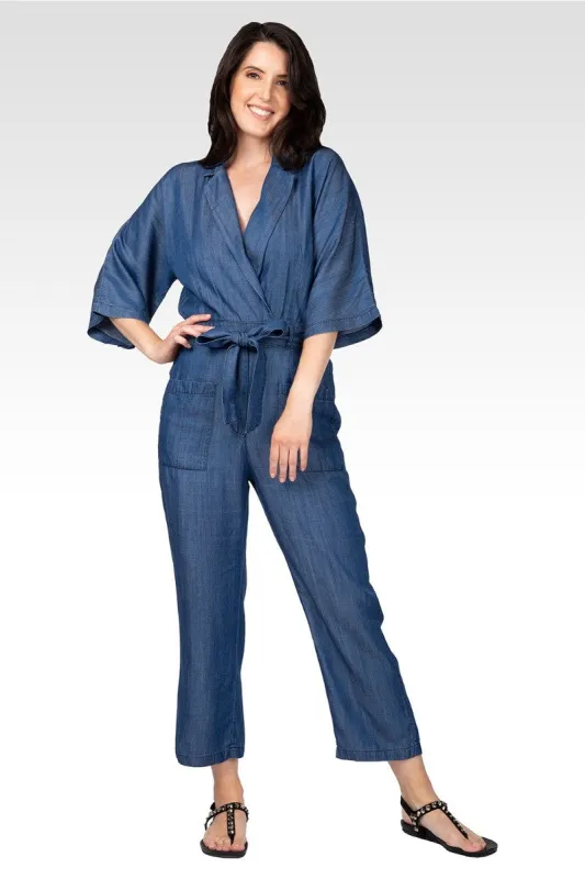 Yuki Women's Tencel Denim Kimono Sleeves Tie Wrap Jumpsuit sold by Standards and Practices