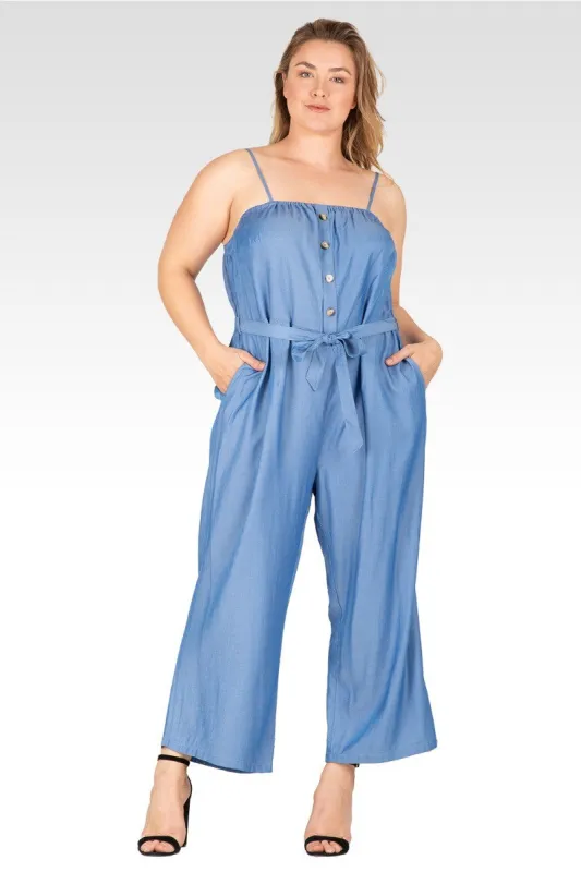Charli Women's Plus Size  Adjustable Spaghetti Strap Elastic Neckline High Waist Jumpsuit - Bleach Blue sold by Standards and Practices