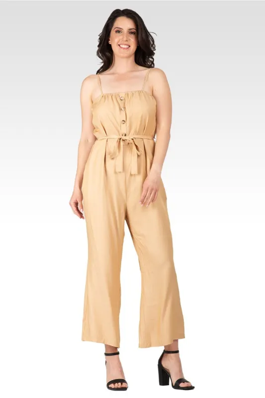 Charli Women's Adjustable Spaghetti Strap Elastic Neckline High Waist Jumpsuit - Khaki sold by Standards and Practices