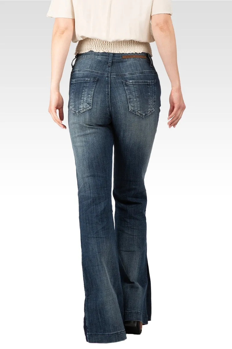 Rainie Light Hand-Sanded Denim Stretch High-Waist Slit Hem Jeans sold by Standards and Practices product image thumbnail 2