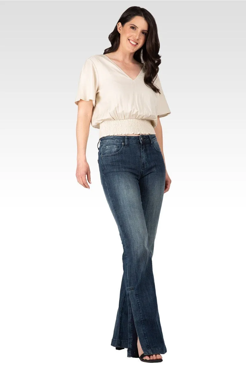 Rainie Light Hand-Sanded Denim Stretch High-Waist Slit Hem Jeans sold by Standards and Practices product image thumbnail 3