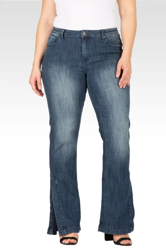 Rainie Light Hand-Sanded Plus Size Stretch Denim High-Waist Slit Hem Jeans sold by Standards and Practices