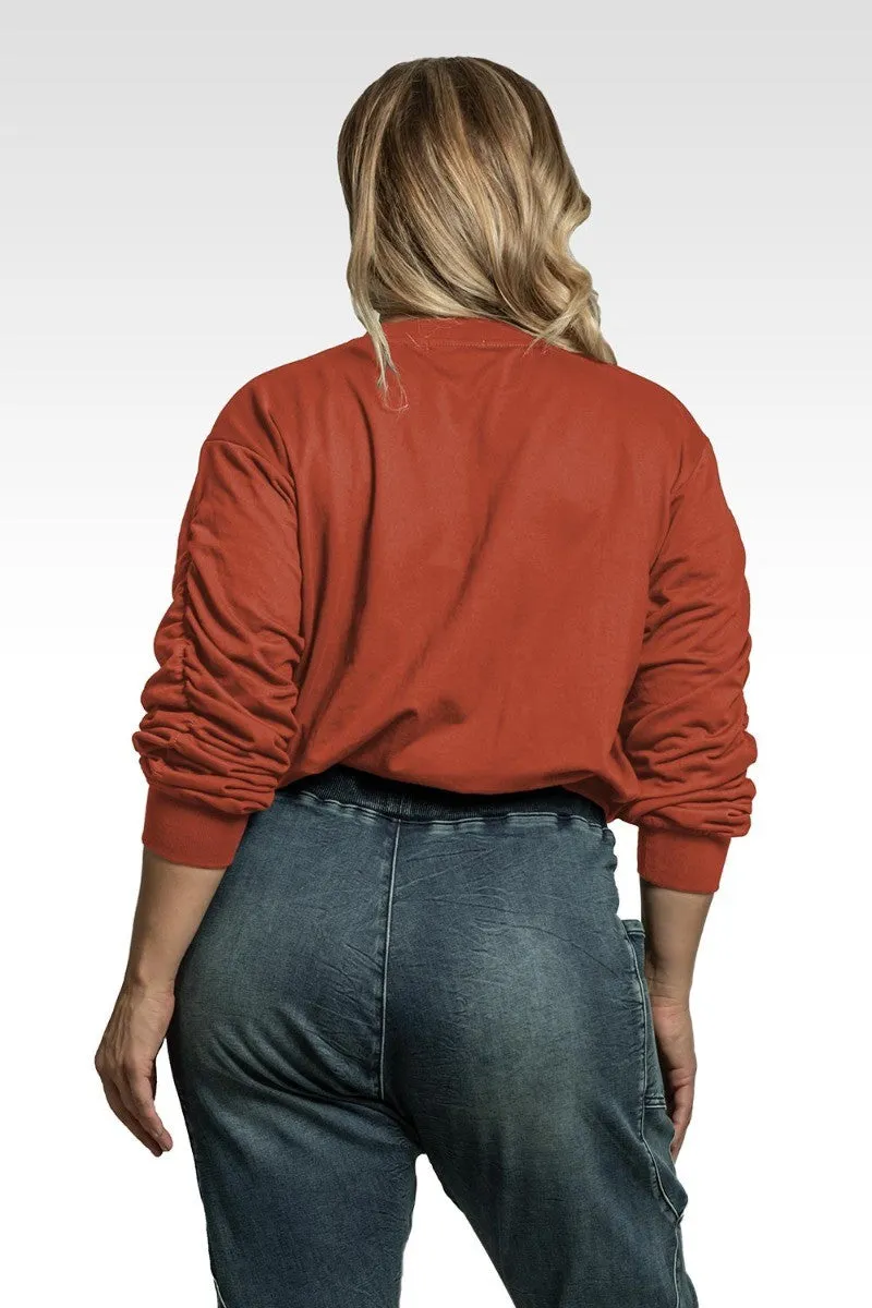 Arie Women's Plus Size French Terry Long Sleeve Ruched Pullover Sweatshirt sold by Standards and Practices product image thumbnail 2