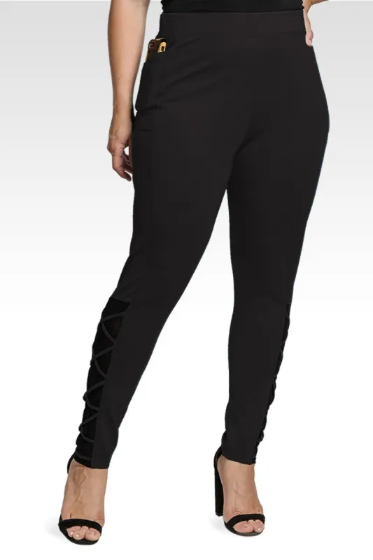Jo Jo Women's Plus Size Interlaced Mesh Leggings With Side Pockets made by Standards and Practices