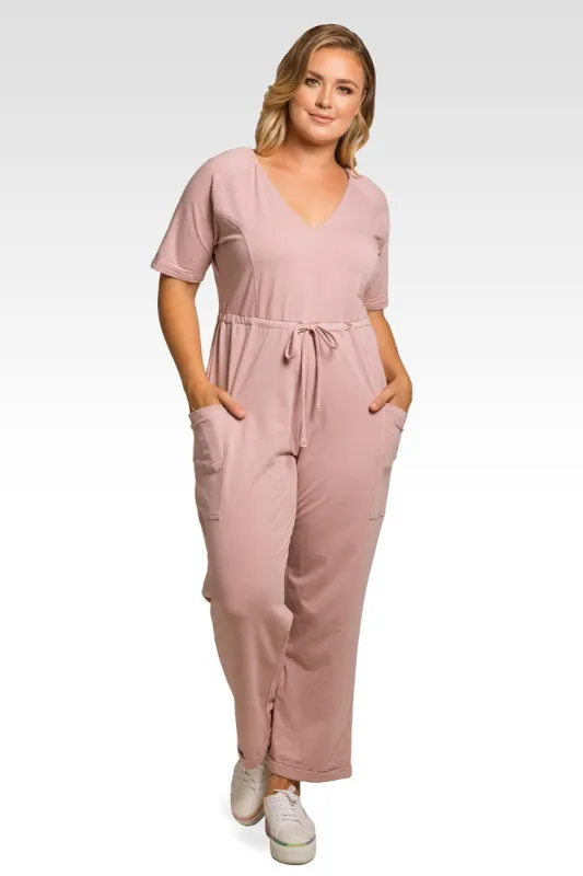 Wendy Plus Size French Terry Mauve Pink Short Sleeve Sweat Lounge Jumpsuit sold by Standards and Practices