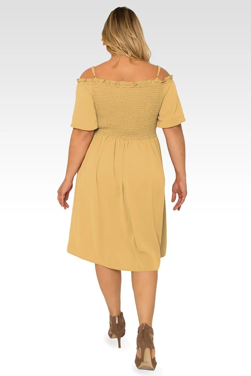 Gabi Plus Size Off The Shoulder Pale Banana Smocked Georgette Dress sold by Standards and Practices product image thumbnail 2
