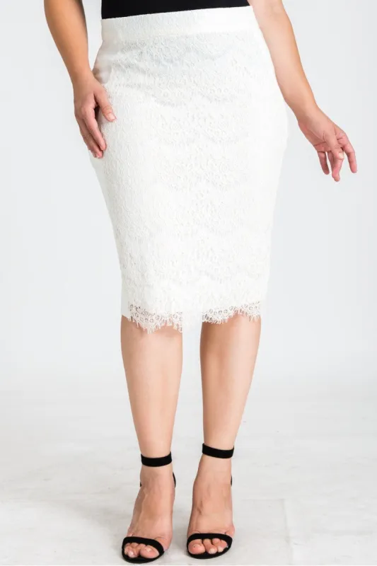 Plus Size Tori Ivory Pencil Skirt in Ponte and Lace made by Standards and Practices