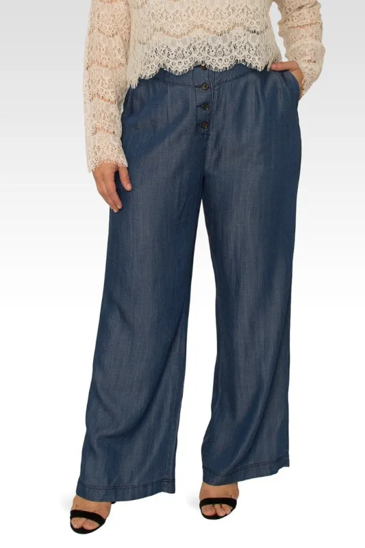 Ivy Plus Size High Rise Dark Indigo Wide Leg Tencel Pants made by Standards and Practices