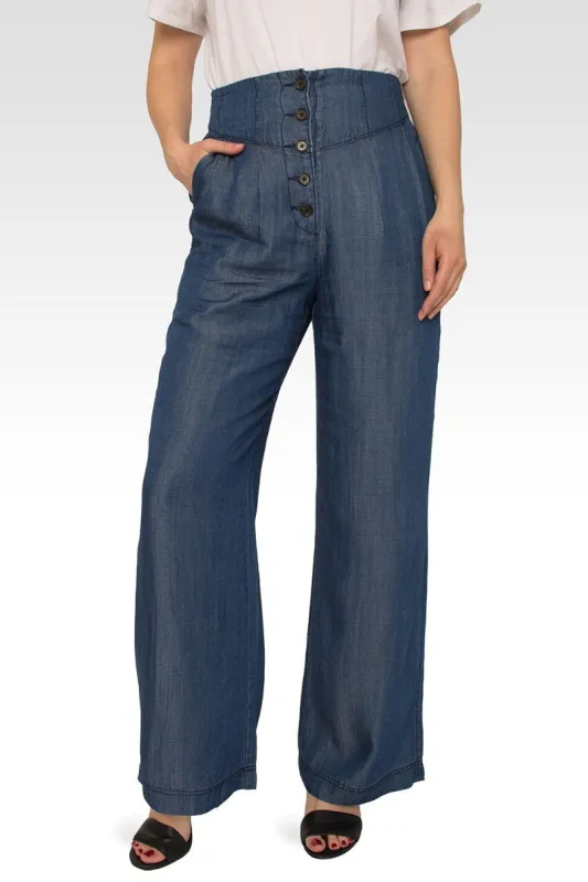 Ivy High Rise Dark Indigo Wide Leg Tencel Pants sold by Standards and Practices