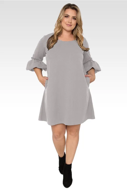 Stella Plus Size Grey Crepe Knit 3/4 Balloon Sleeves Midi Dress sold by Standards and Practices