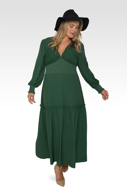 Plus Size Zina Smocked Waist Long Sleeve Maxi Dress - Green sold by Standards and Practices