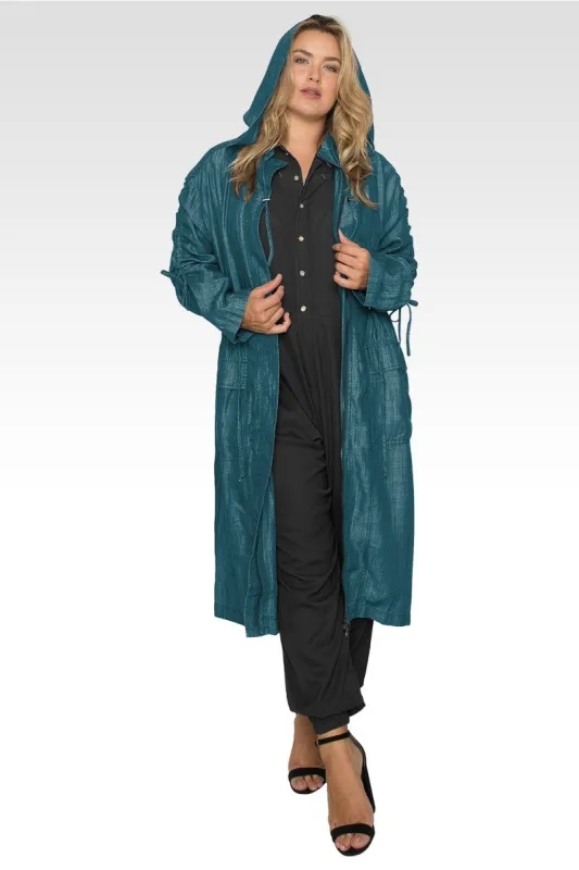 Plus Size Pippa Forest Green Denim Tencel Hooded Long Anorak Jacket sold by Standards and Practices
