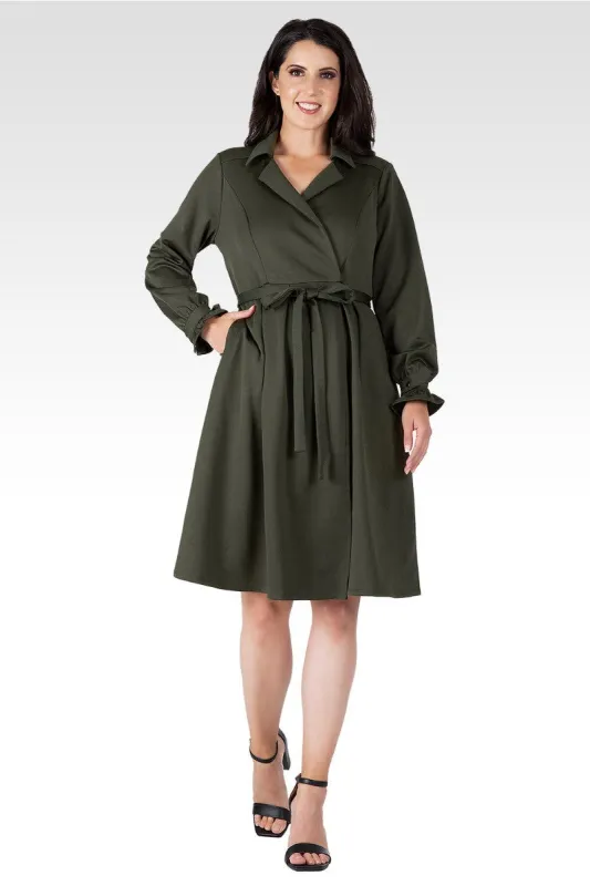 Lara Dark Olive Long Sleeve Wrap Dress sold by Standards and Practices