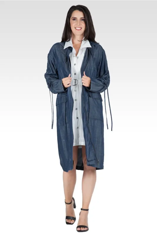 Pippa Indigo Denim Tencel Hooded Long Anorak Jacket sold by Standards and Practices