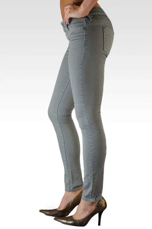 Sage Gray Stretch Premium Color Denim Faux Front Skinny Jeans sold by Standards and Practices