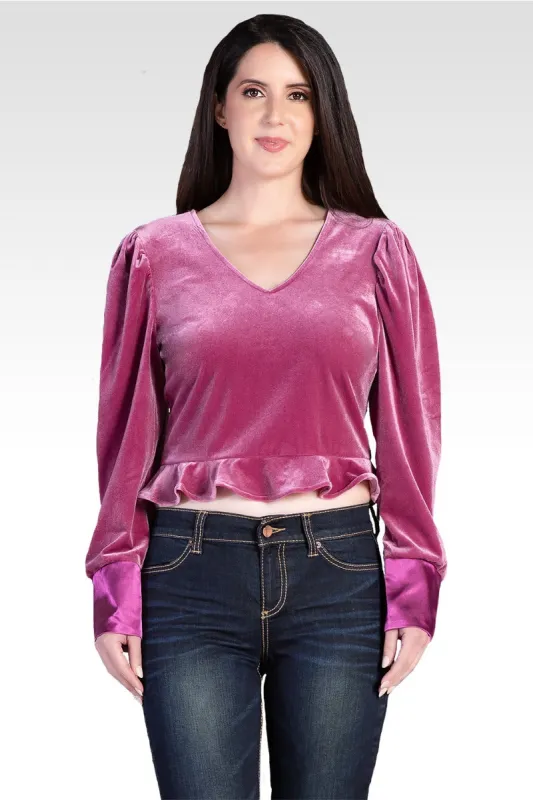 Standards & Practices Stretch Velvet Peplum Top - Rose sold by Standards and Practices