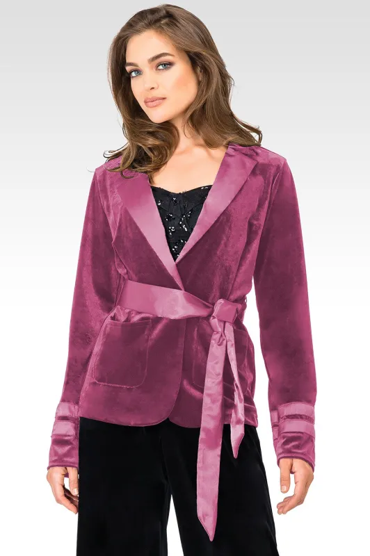 Lottie Rose Stretch Velvet Wrap Smoking Jacket With Satin Lapel And Satinbelt sold by Standards and Practices
