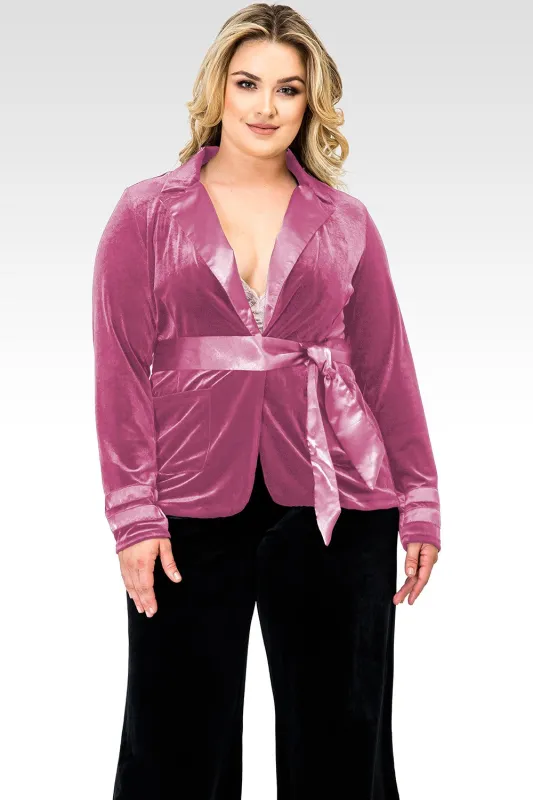Plus Size Lottie Rose Stretch Velvet Wrap Smoking Jacket With Satin Lapel And Satinbelt sold by Standards and Practices