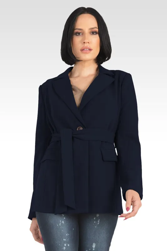 Crepe Gina Solid Wrap Blazer - Navy made by Standards and Practices