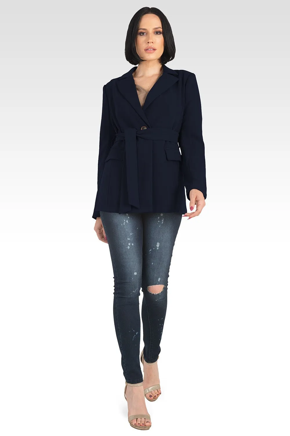 Crepe Gina Solid Wrap Blazer - Navy sold by Standards and Practices product image thumbnail 2