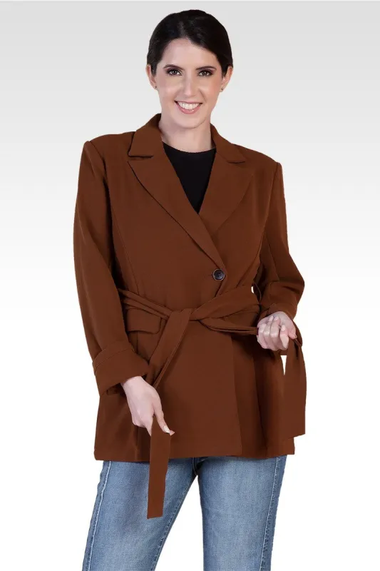 Crepe Gina Solid Wrap Blazer - Brown made by Standards and Practices