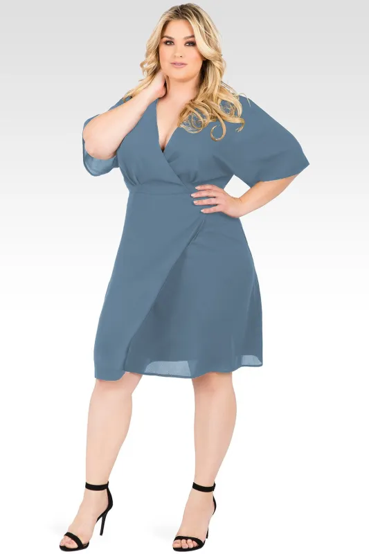 Plus Size Candice Slate V-Neck Knee Length Kimono Wrap Dress made by Standards and Practices