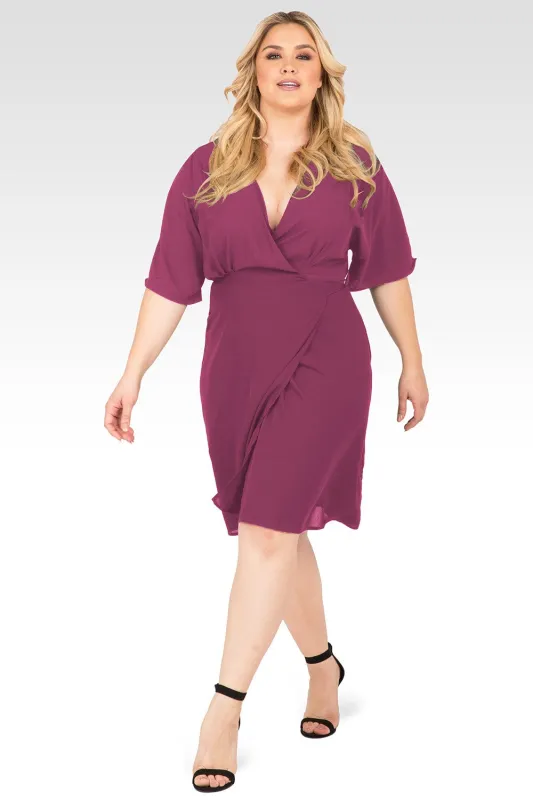 Plus Size Candice Rose V-Neck Knee Length Kimono Wrap Dress made by Standards and Practices