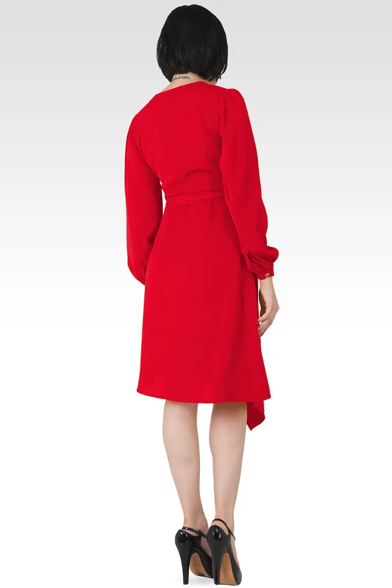 Natalia Solid Button-Up Wrap Lantern Sleeve Dress - Cherry sold by Standards and Practices product image thumbnail 3