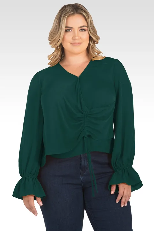 Plus Size Vera Solid Tie Front Flute Sleeve Blouse - Teal made by Standards and Practices