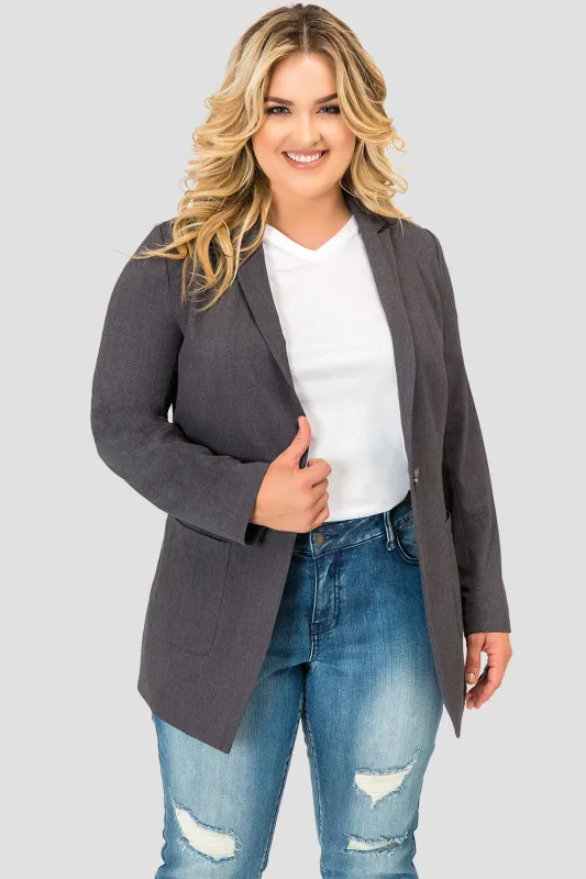 Plus Size Single Button Blazer - Charcoal Gray sold by Standards and Practices