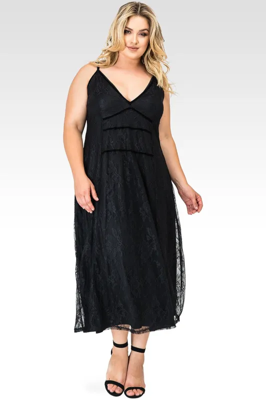Plus Size Bethany Black Lace Tank A-Line Flounce Slip Dress With Liner sold by Standards and Practices
