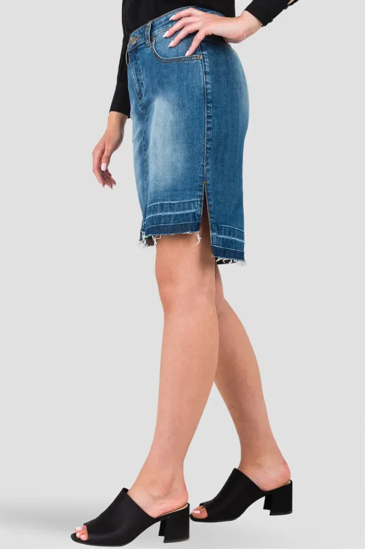Dariah High-Low Released Hem Denim Mini Skirt sold by Standards and Practices