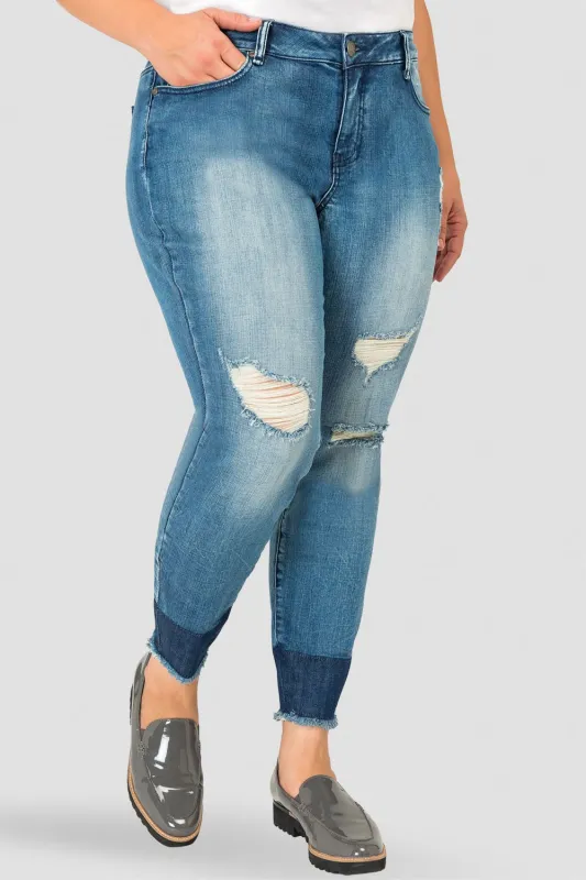 Plus Size Virgina Raw Hem Two-Tone Midrise Skinny Cropped Jeans sold by Standards and Practices