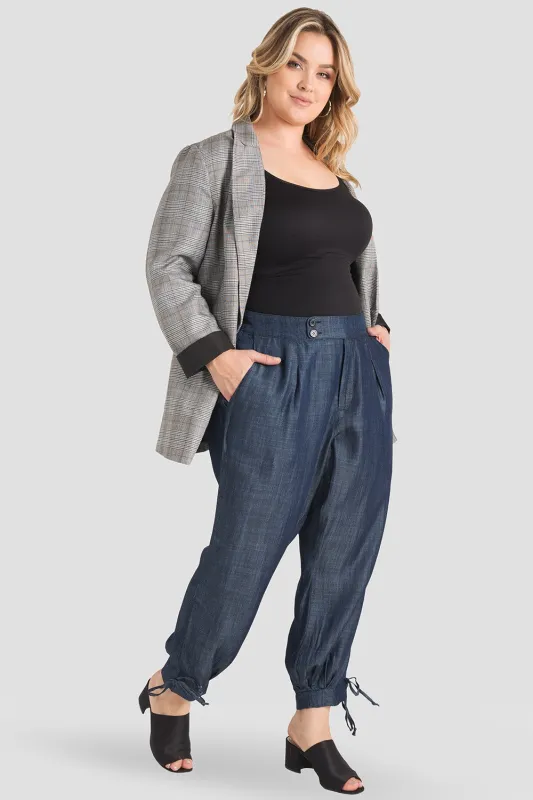 Plus Size Robie Button High Waist Blue Tencel Denim Ankle Tie Pants sold by Standards and Practices