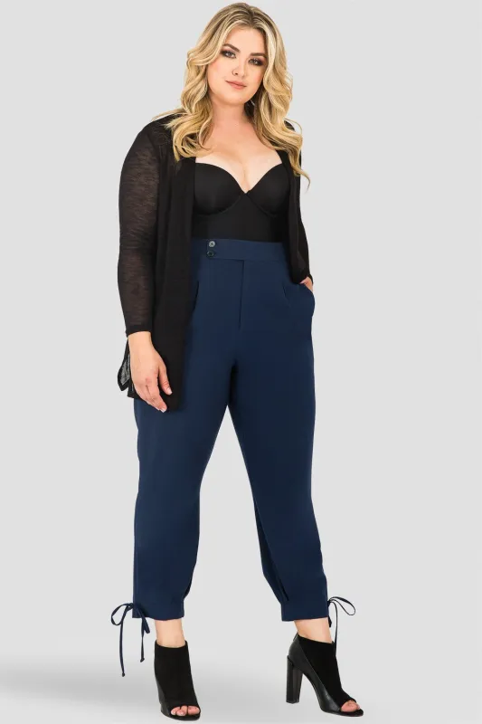 Plus Size Robie Double-Button High Waist Ankle Tie Cuff Trousers - Midnight Blue made by Standards and Practices