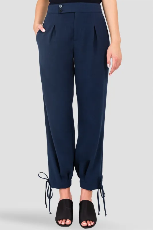 Robie Double-Button High Waist Ankle Tie Cuff Trousers - Midnight Blue made by Standards and Practices