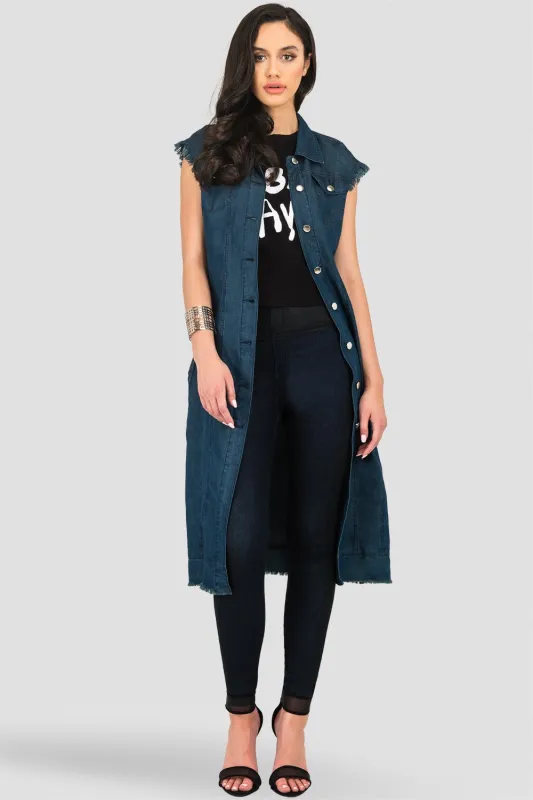 Aida Long Drop Shoulder Sleeveless Grommet Belt and Released Hem Jacket sold by Standards and Practices