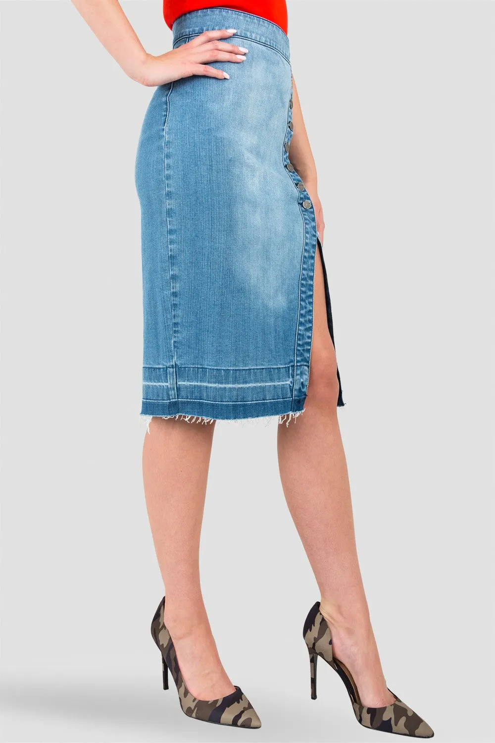 Harley Button-Up Released Hem Denim Knee-Length Skirt sold by Standards and Practices product image thumbnail 4