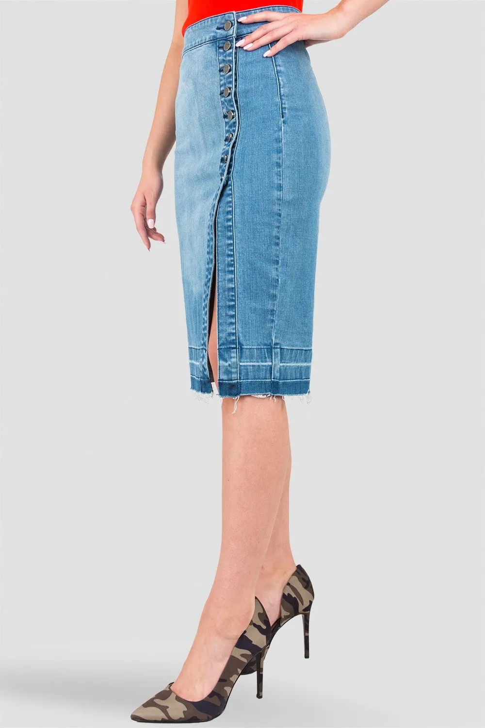 Harley Button-Up Released Hem Denim Knee-Length Skirt sold by Standards and Practices product image thumbnail 2