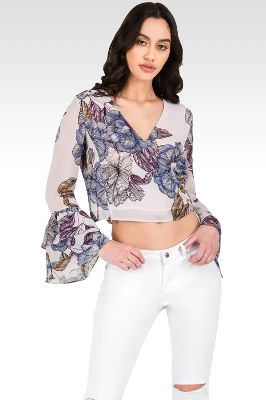 Miley Ruffle Flare Sleeve Top - Floral Print Chiffon sold by Standards and Practices