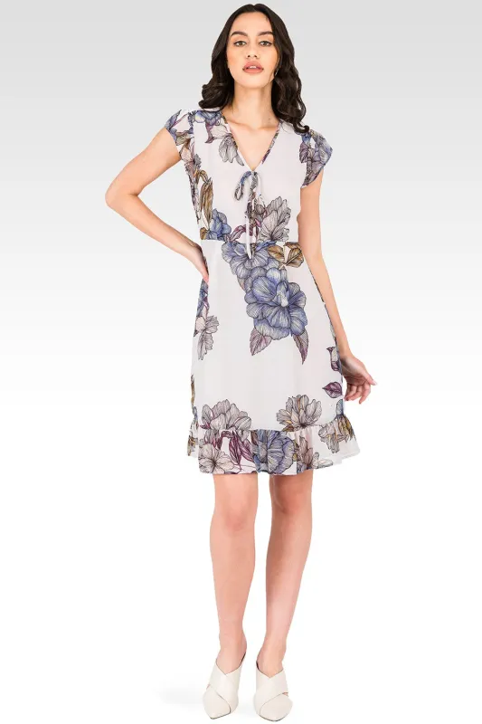 Dion Cap Sleeve Ruffle Bottom Dress - Floral Print Chiffon sold by Standards and Practices