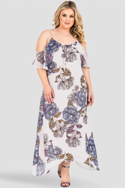 Plus Size Matilda Cold Shoulder Ruffled Handkercheif Dress - Floral Print Chiffon sold by Standards and Practices
