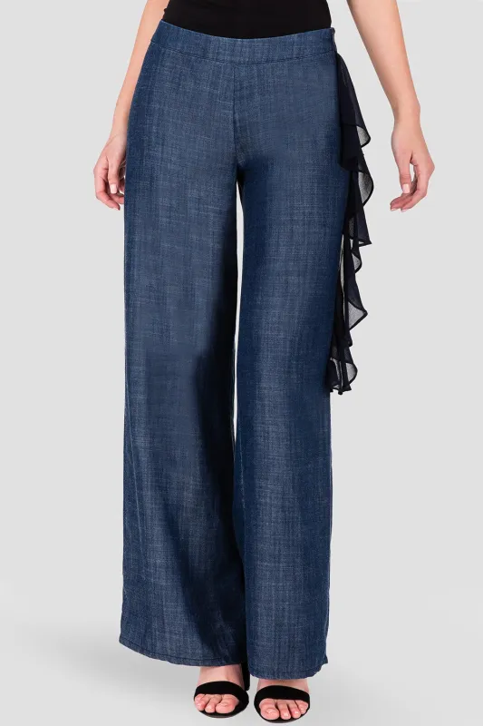 Olga Side Ruffle Tencel Denim Palazzo Pants sold by Standards and Practices
