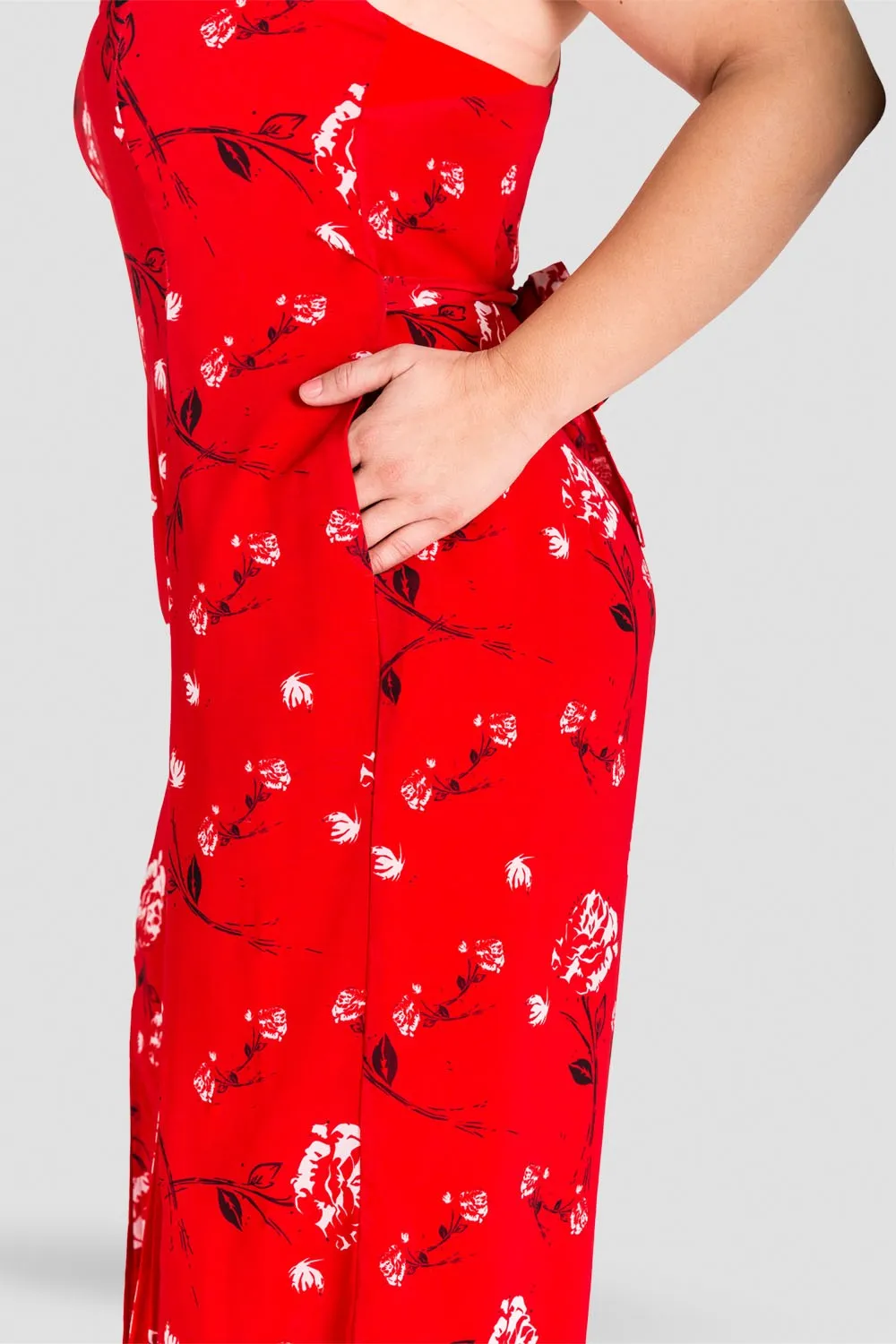 Plus Size Dianna Halter Capri Jumpsuit with Front Splits - Red Floral sold by Standards and Practices product image thumbnail 3