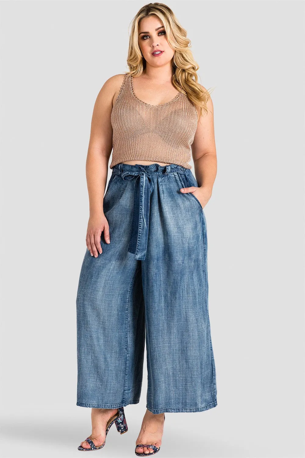 Plus Size Sophi Tencel Denim Cropped Palazzo Pants sold by Standards and Practices product image thumbnail 2